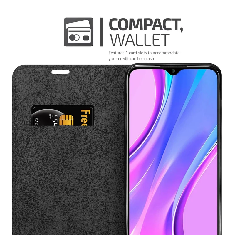 Cadorabo Hülle kompatibel mit Xiaomi RedMi 9 Schutzhülle mit Magnetverschluss, Standfunktion und Kartenfach