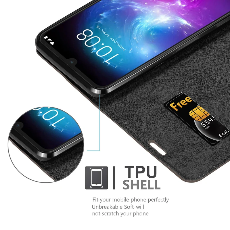Cadorabo Hülle kompatibel mit ZTE Blade A7 2019 Schutzhülle mit Magnetverschluss, Standfunktion und Kartenfach
