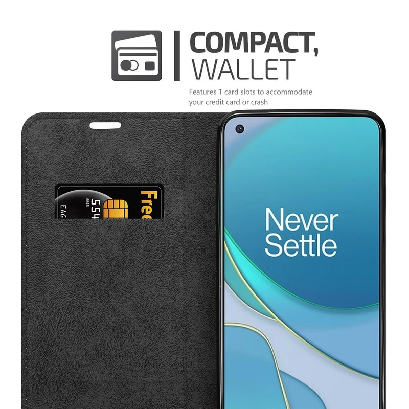Cadorabo Hülle kompatibel mit OnePlus 8T Schutzhülle mit Magnetverschluss, Standfunktion und Kartenfach