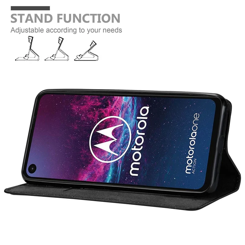 Cadorabo Hülle kompatibel mit Motorola ONE ACTION Schutzhülle mit Magnetverschluss, Standfunktion und Kartenfach