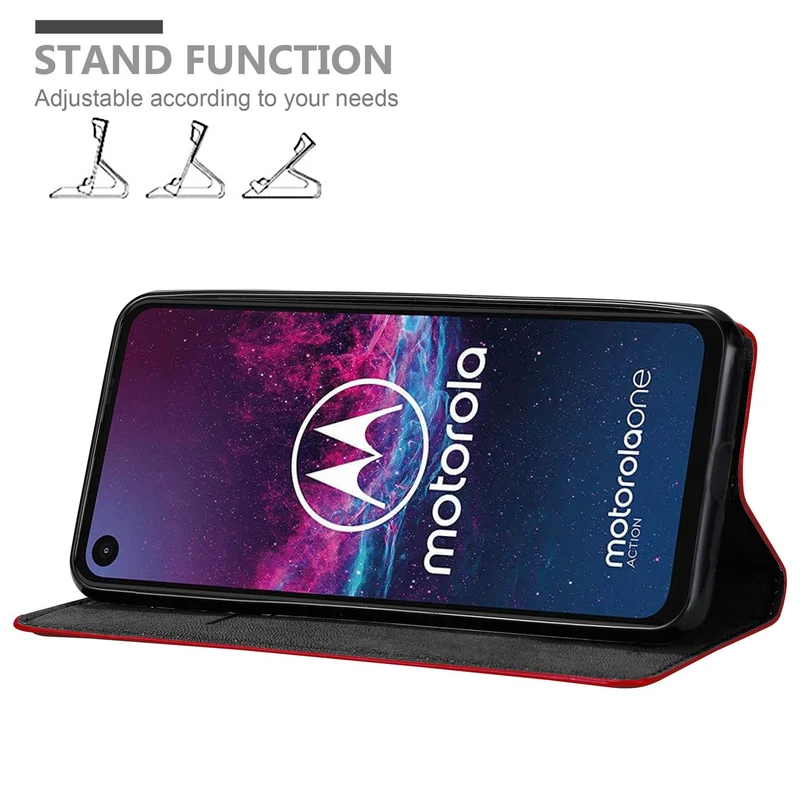 Cadorabo Hülle kompatibel mit Motorola ONE ACTION Schutzhülle mit Magnetverschluss, Standfunktion und Kartenfach