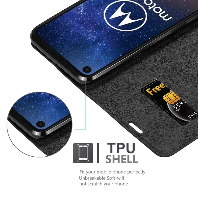 Cadorabo Hülle kompatibel mit Motorola ONE VISION Schutzhülle mit Magnetverschluss, Standfunktion und Kartenfach