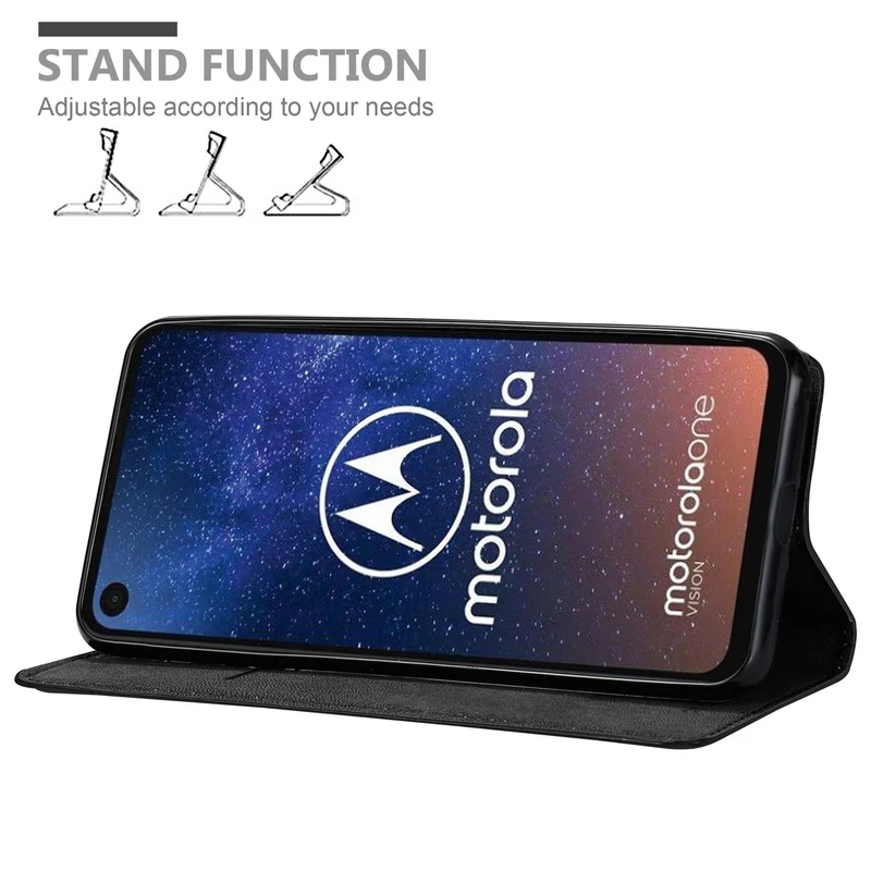 Cadorabo Hülle kompatibel mit Motorola ONE VISION Schutzhülle mit Magnetverschluss, Standfunktion und Kartenfach