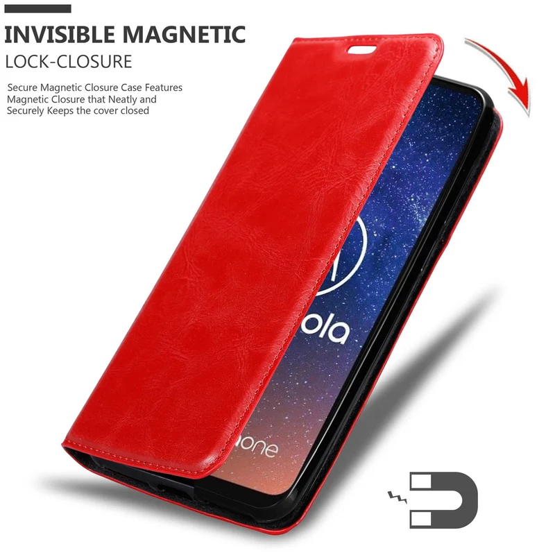 Cadorabo Hülle kompatibel mit Motorola ONE VISION Schutzhülle mit Magnetverschluss, Standfunktion und Kartenfach