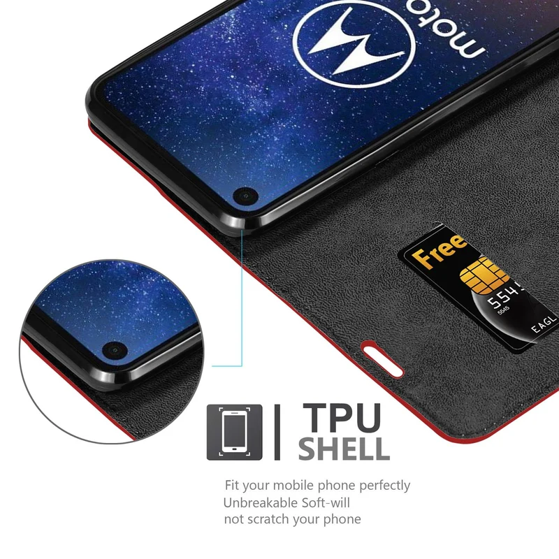 Cadorabo Hülle kompatibel mit Motorola ONE VISION Schutzhülle mit Magnetverschluss, Standfunktion und Kartenfach