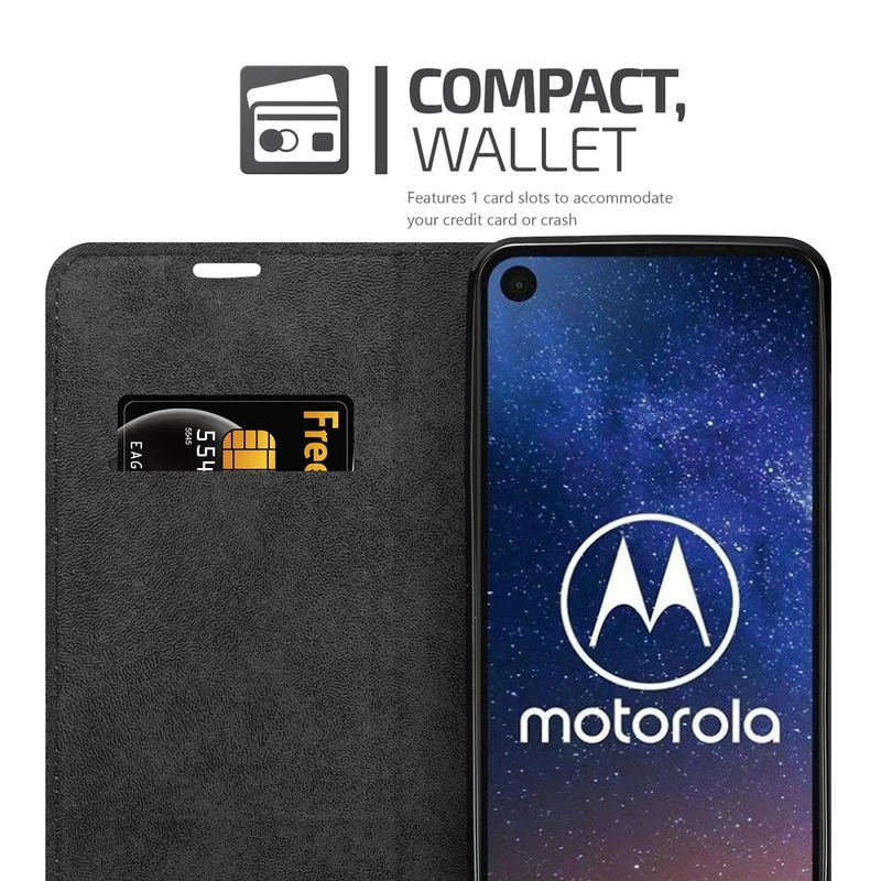 Cadorabo Hülle kompatibel mit Motorola ONE VISION Schutzhülle mit Magnetverschluss, Standfunktion und Kartenfach