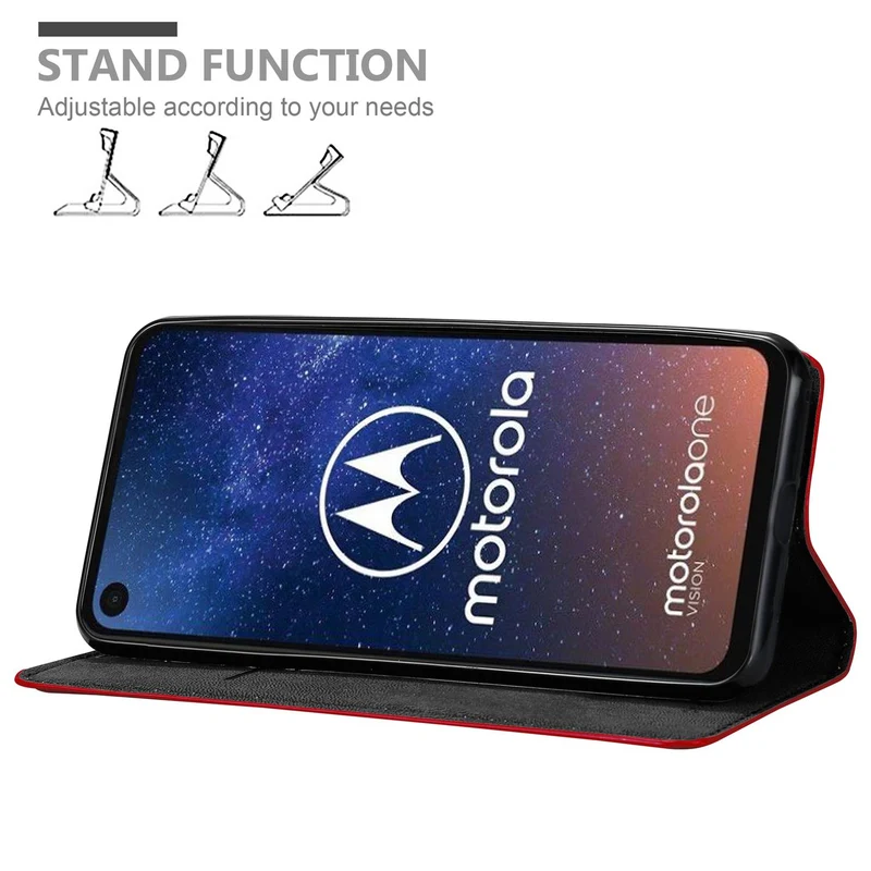 Cadorabo Hülle kompatibel mit Motorola ONE VISION Schutzhülle mit Magnetverschluss, Standfunktion und Kartenfach
