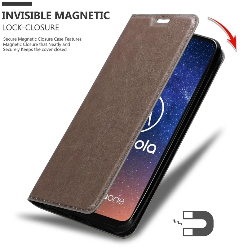 Cadorabo Hülle kompatibel mit Motorola ONE VISION Schutzhülle mit Magnetverschluss, Standfunktion und Kartenfach