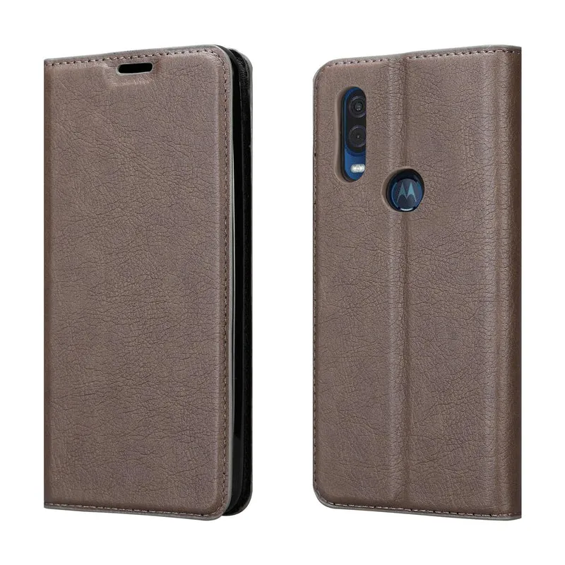 Cadorabo Hülle kompatibel mit Motorola ONE VISION Schutzhülle mit Magnetverschluss, Standfunktion und Kartenfach