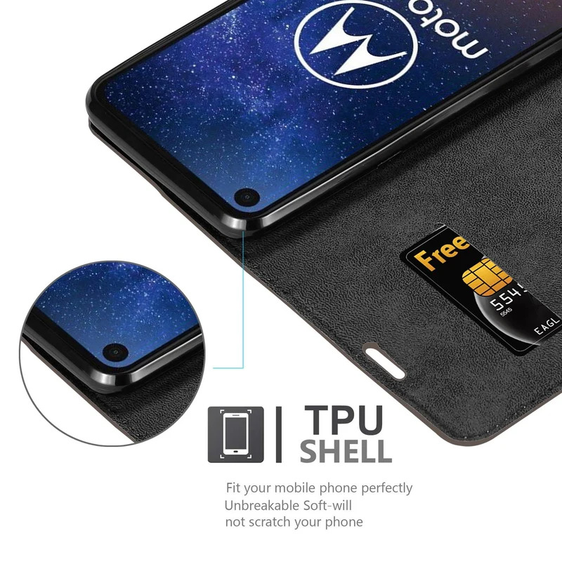Cadorabo Hülle kompatibel mit Motorola ONE VISION Schutzhülle mit Magnetverschluss, Standfunktion und Kartenfach