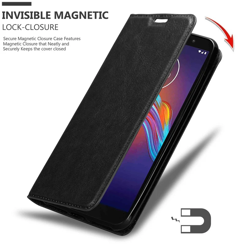 Cadorabo Hülle kompatibel mit Motorola MOTO E6 PLAY Schutzhülle mit Magnetverschluss, Standfunktion und Kartenfach