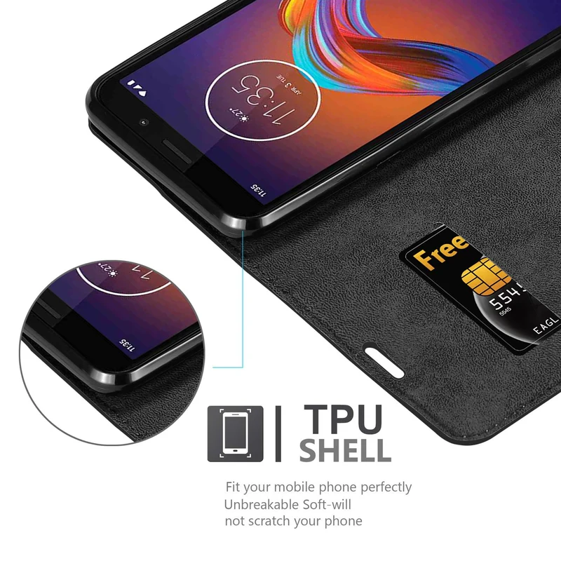 Cadorabo Hülle kompatibel mit Motorola MOTO E6 PLAY Schutzhülle mit Magnetverschluss, Standfunktion und Kartenfach