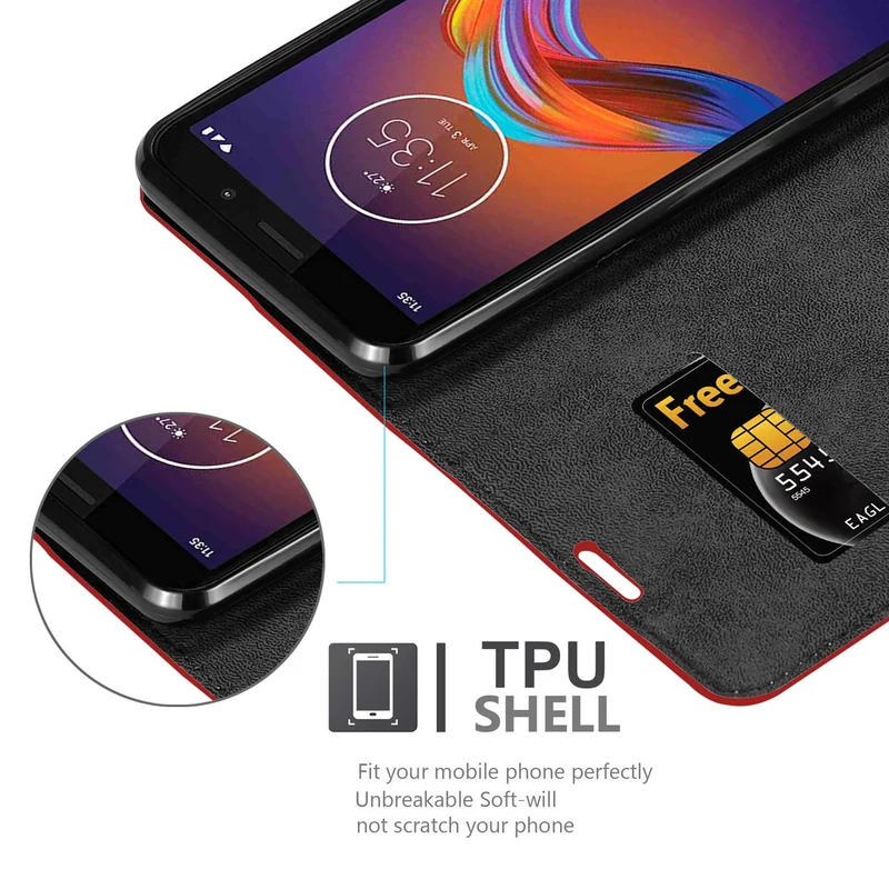 Cadorabo Hülle kompatibel mit Motorola MOTO E6 PLAY Schutzhülle mit Magnetverschluss, Standfunktion und Kartenfach