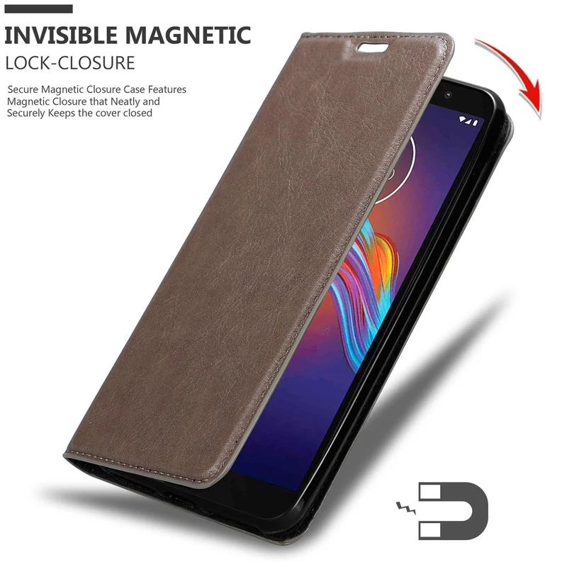 Cadorabo Hülle kompatibel mit Motorola MOTO E6 PLAY Schutzhülle mit Magnetverschluss, Standfunktion und Kartenfach