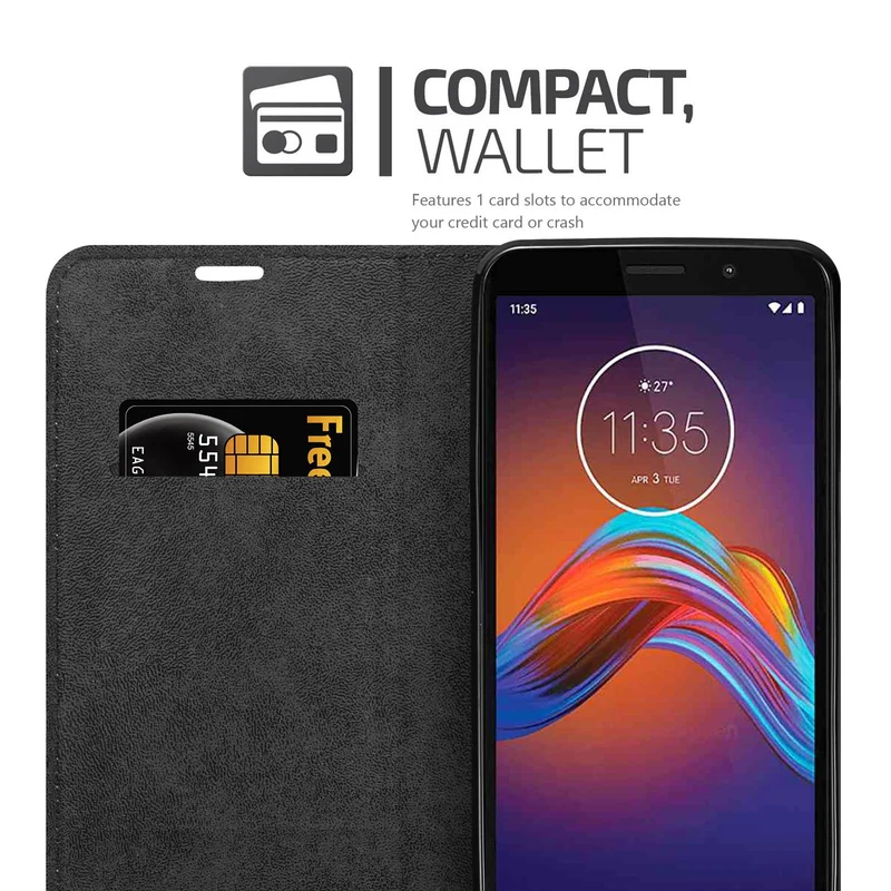 Cadorabo Hülle kompatibel mit Motorola MOTO E6 PLAY Schutzhülle mit Magnetverschluss, Standfunktion und Kartenfach
