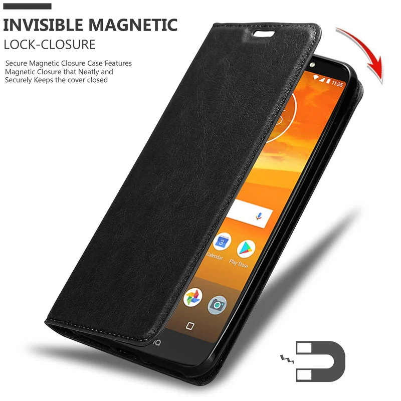 Cadorabo Hülle kompatibel mit Motorola MOTO E5 PLUS Schutzhülle mit Magnetverschluss, Standfunktion und Kartenfach