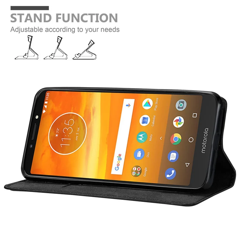 Cadorabo Hülle kompatibel mit Motorola MOTO E5 PLUS Schutzhülle mit Magnetverschluss, Standfunktion und Kartenfach