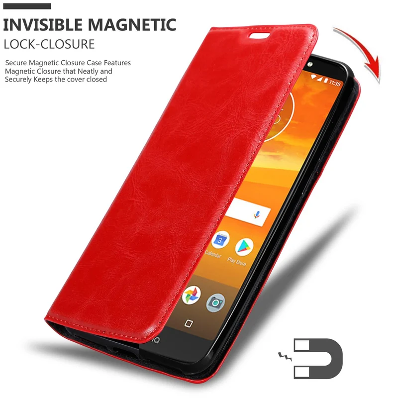 Cadorabo Hülle kompatibel mit Motorola MOTO E5 PLUS Schutzhülle mit Magnetverschluss, Standfunktion und Kartenfach