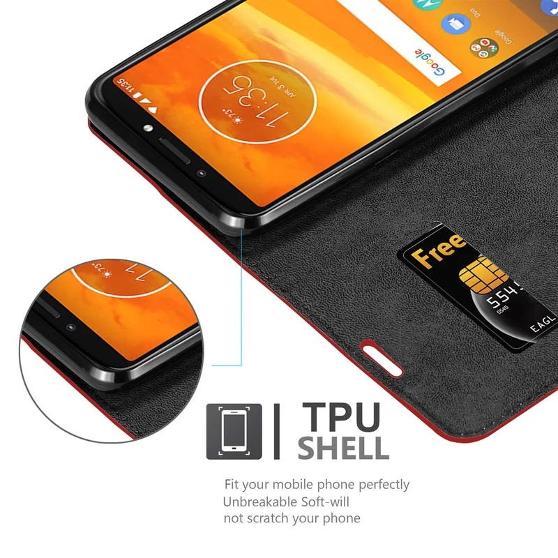 Cadorabo Hülle kompatibel mit Motorola MOTO E5 PLUS Schutzhülle mit Magnetverschluss, Standfunktion und Kartenfach