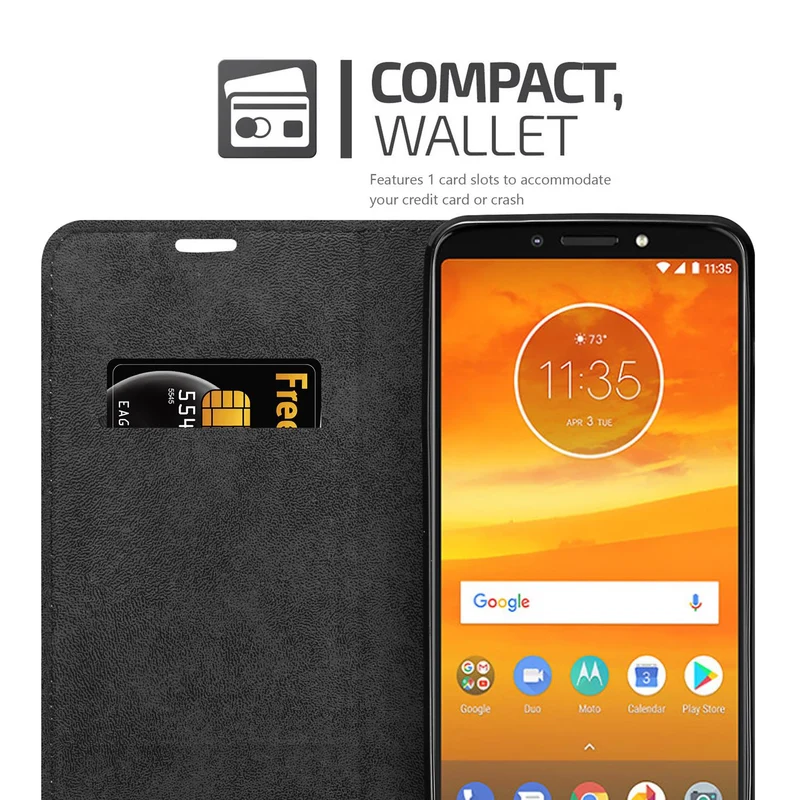 Cadorabo Hülle kompatibel mit Motorola MOTO E5 PLUS Schutzhülle mit Magnetverschluss, Standfunktion und Kartenfach