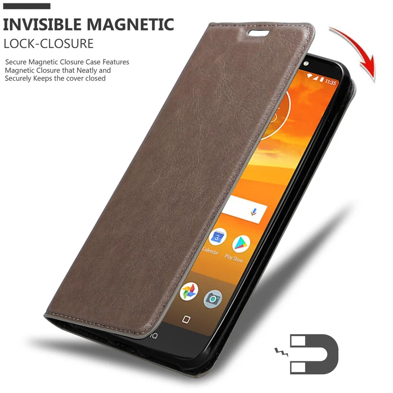 Cadorabo Hülle kompatibel mit Motorola MOTO E5 PLUS Schutzhülle mit Magnetverschluss, Standfunktion und Kartenfach