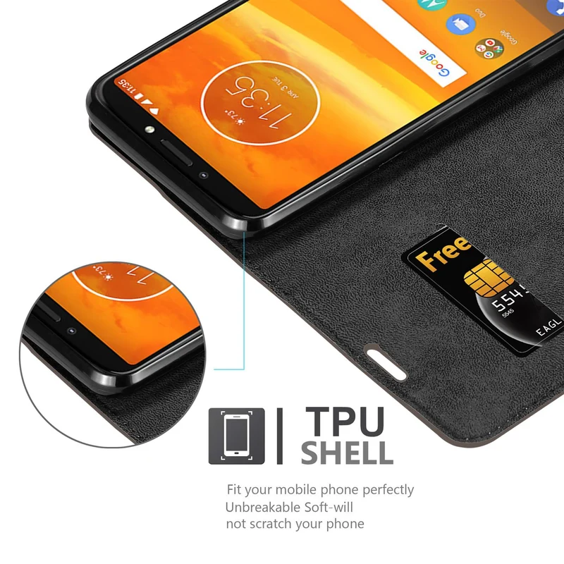 Cadorabo Hülle kompatibel mit Motorola MOTO E5 PLUS Schutzhülle mit Magnetverschluss, Standfunktion und Kartenfach