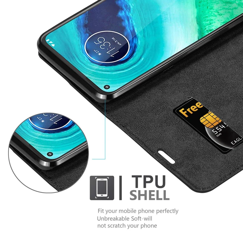 Cadorabo Hülle kompatibel mit Motorola MOTO G8 Schutzhülle mit Magnetverschluss, Standfunktion und Kartenfach