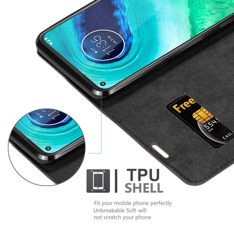 Cadorabo Hülle kompatibel mit Motorola MOTO G8 Schutzhülle mit Magnetverschluss, Standfunktion und Kartenfach