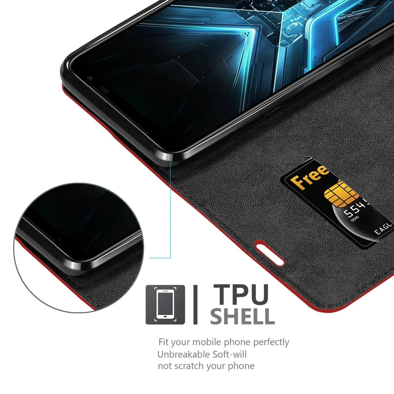 Cadorabo Hülle kompatibel mit Asus ROG Phone 3 Schutzhülle mit Magnetverschluss, Standfunktion und Kartenfach