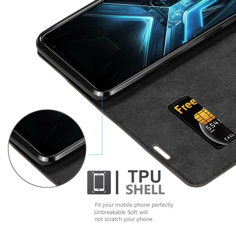 Cadorabo Hülle kompatibel mit Asus ROG Phone 3 Schutzhülle mit Magnetverschluss, Standfunktion und Kartenfach