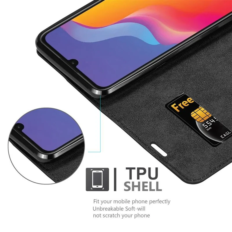 Cadorabo Hülle kompatibel mit Honor 8A PRIME Schutzhülle mit Magnetverschluss, Standfunktion und Kartenfach