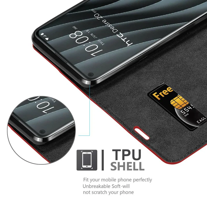 Cadorabo Hülle kompatibel mit HTC Desire 20 PRO Schutzhülle mit Magnetverschluss, Standfunktion und Kartenfach