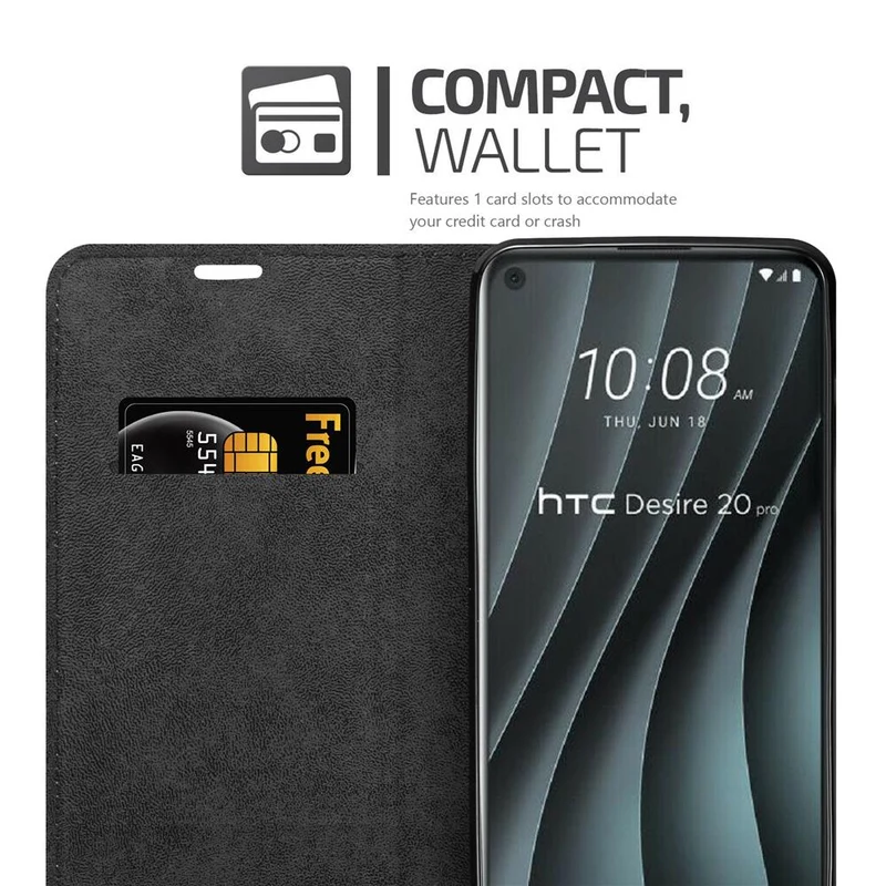 Cadorabo Hülle kompatibel mit HTC Desire 20 PRO Schutzhülle mit Magnetverschluss, Standfunktion und Kartenfach