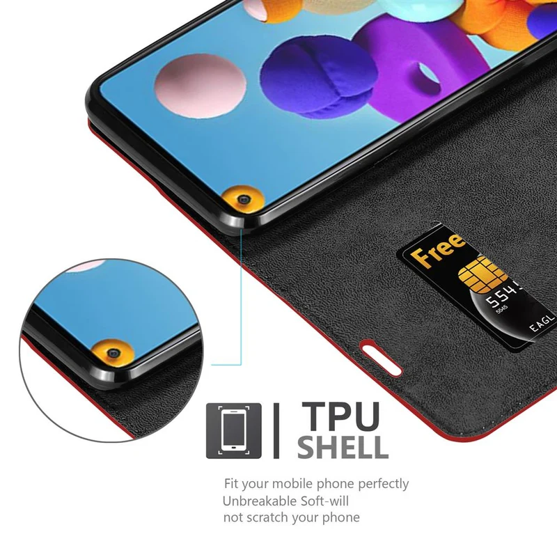 Cadorabo Hülle kompatibel mit Samsung Galaxy A21s Schutzhülle mit Magnetverschluss, Standfunktion und Kartenfach
