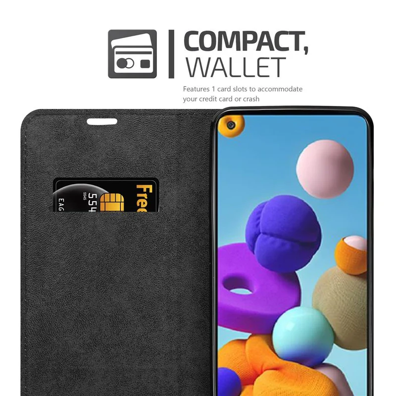 Cadorabo Hülle kompatibel mit Samsung Galaxy A21s Schutzhülle mit Magnetverschluss, Standfunktion und Kartenfach