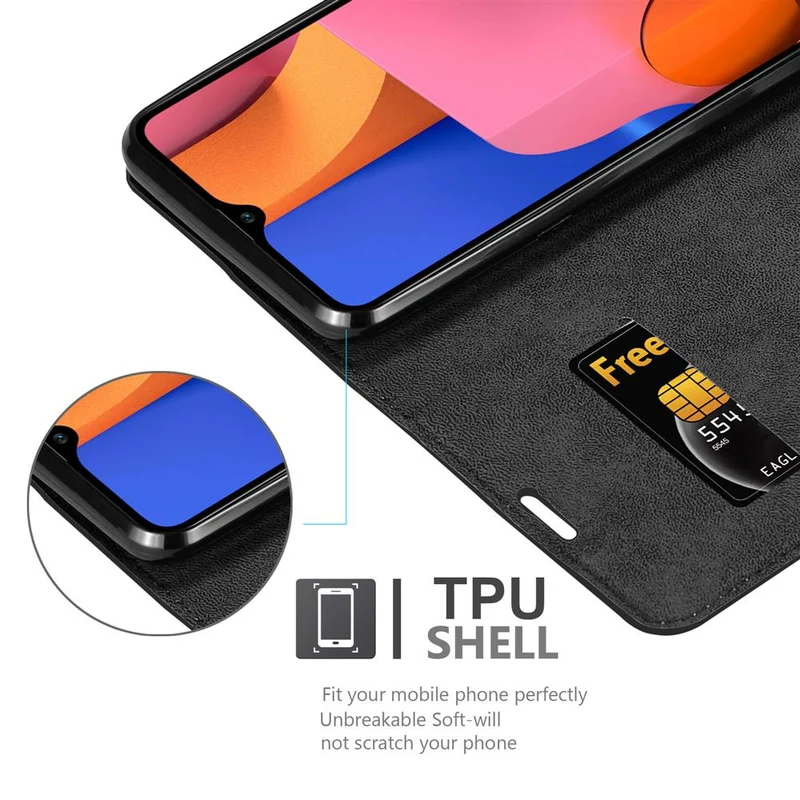 Cadorabo Hülle kompatibel mit Samsung Galaxy A20s Schutzhülle mit Magnetverschluss, Standfunktion und Kartenfach