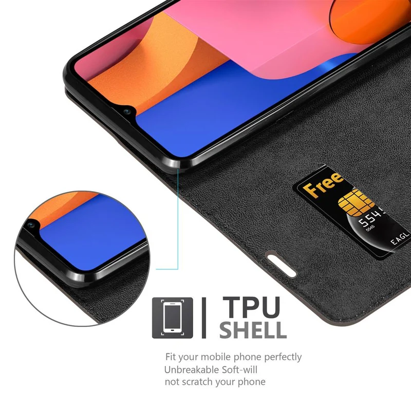 Cadorabo Hülle kompatibel mit Samsung Galaxy A20s Schutzhülle mit Magnetverschluss, Standfunktion und Kartenfach