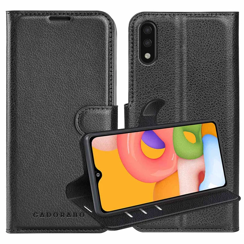 Cadorabo Hülle kompatibel mit Samsung Galaxy A01 Schutzhülle mit Magnetverschluss, Standfunktion und Kartenfach