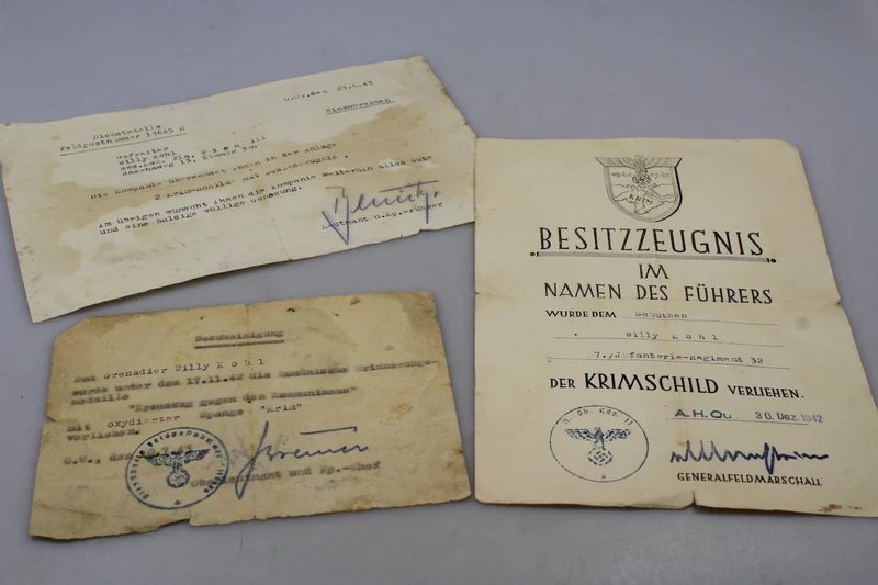Krimschild-Zertifikat mit weiteren Dokumenten