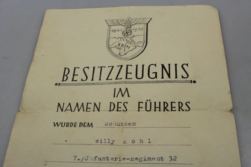 Krimschild-Zertifikat mit weiteren Dokumenten