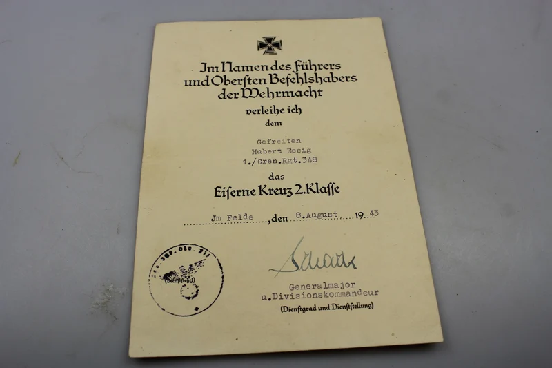 Eisernes Kreuz 2. Klasse Urkunde