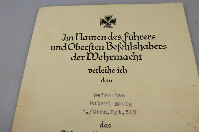 Eisernes Kreuz 2. Klasse Urkunde