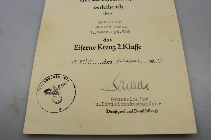 Eisernes Kreuz 2. Klasse Urkunde