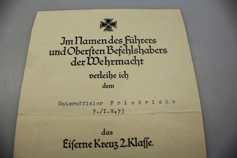 Eisernes Kreuz 2. Klasse Urkunde