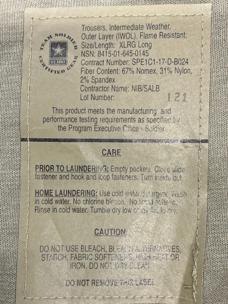US Army Trousers Intermediate Weather Outer Level 5 FREE IWOL Flame Resistant Softshell Hose