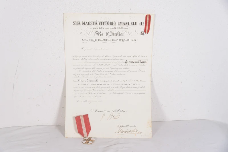 Ritterkreuz des Ordens der Krone von Italien mit Urkunde und Miniatur