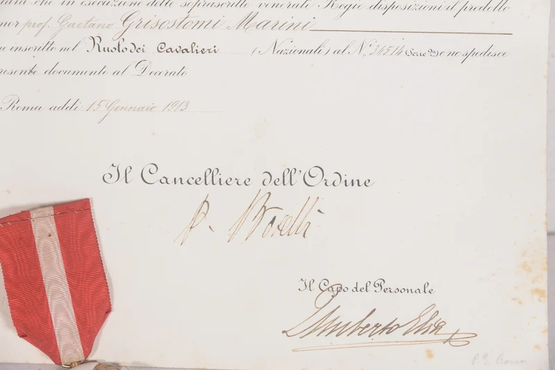 Ritterkreuz des Ordens der Krone von Italien mit Urkunde und Miniatur