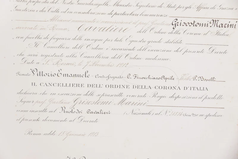 Ritterkreuz des Ordens der Krone von Italien mit Urkunde und Miniatur