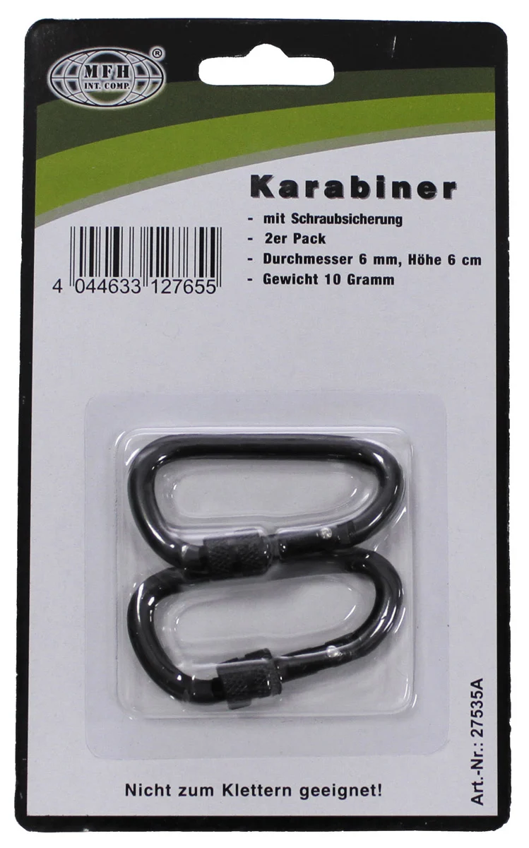 Karabiner, Schraubverschluss, D 6mm x 6cm, 2er Pack