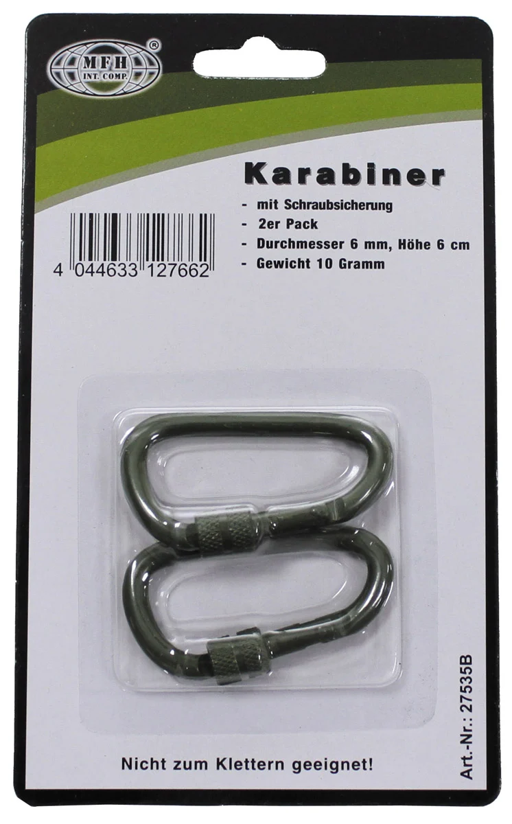 Karabiner, Schraubverschluss, D 6mm x 6cm, 2er Pack
